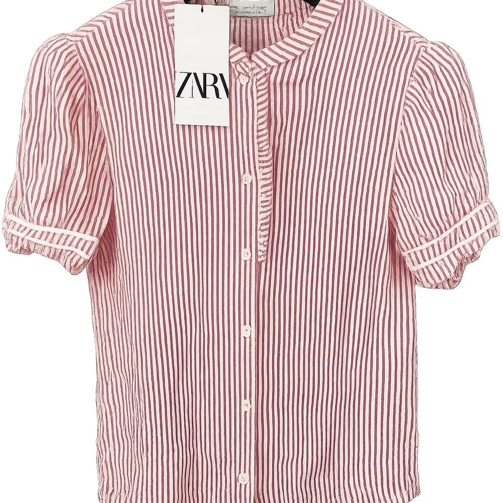 Sold.     Zara Red and White Striped Button-Down Shirt